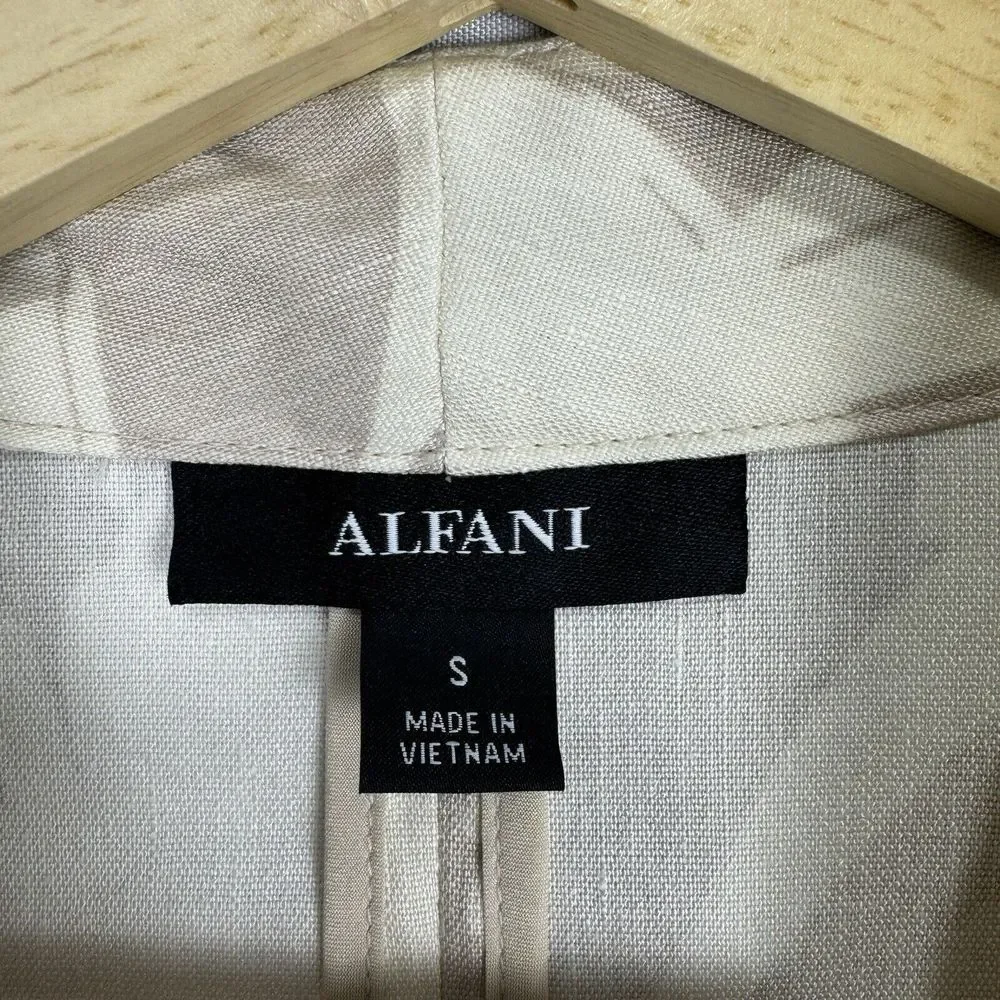 Alfani Floral Linen Cardigan Size Small Long Tan Draped Open Front Ruched Sleeve
